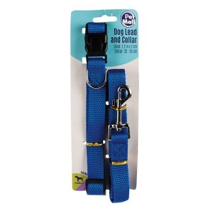 Dog Collar &amp; Lead Set - Nylon - Blue - 22-55cm - 1.2m x 2cm - 5 Pack