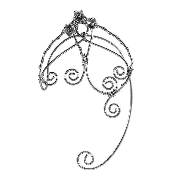 Silver Non Piercing Pixie Ear Wing Cuff with Three Flowers