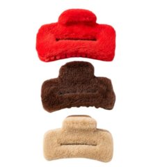 3-Piece Plush Large Square Hair Clips Set - Multicolor