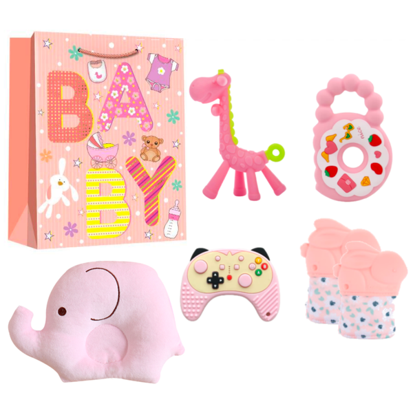 Belecoo Baby Teether &amp; Elephant Sleeping Pillow Gift Set &amp; Gift Bag -6Piece