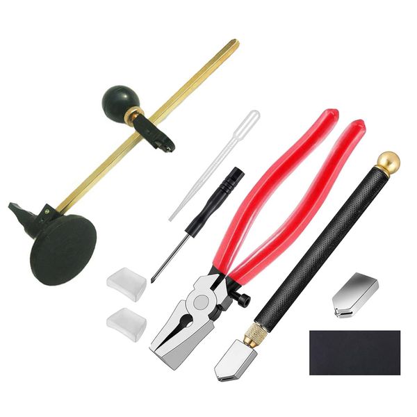 10-Pcs Adjustable Glass Circle Cutting Suction Cup Cutter And Grozer Kit