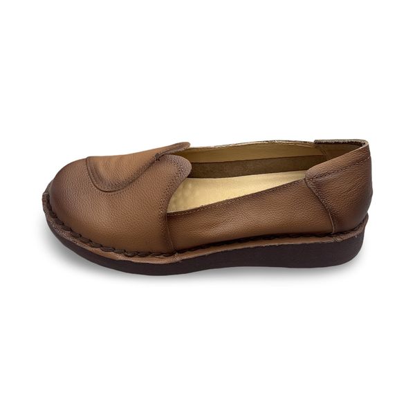 Ladies Genuine Leather Slip-On Casual Shoes - Soft Comfort -Brown