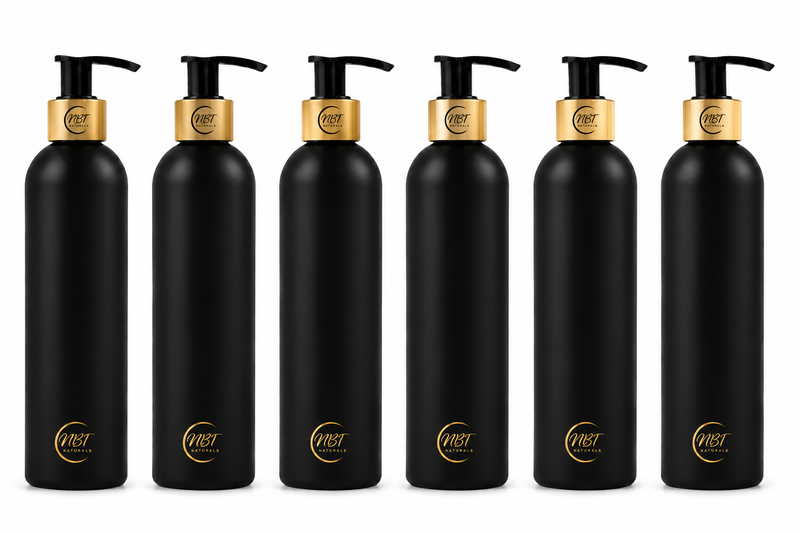 NBT Naturals-Black HDPE Lotion Pump Bottle &amp; Gold &amp; Black Pump-250ml-6Pack