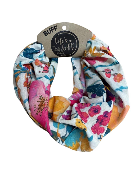 Neck Gaiter - Purple Stained Pink Flowers &amp; Autumn Leaves