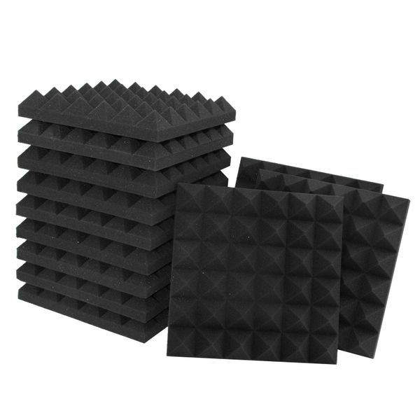 12 Pack 12x12x2 In Black Pyramid Fireproof Acoustic Foam Panels