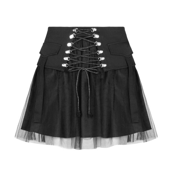 PUNK RAVE Nifty Gothic Mesh Plaid Mini Skirt