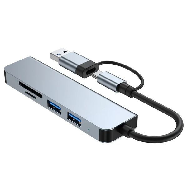 Type-C 3.0 5-in-2 Hub: SD/TF/USB Dock for Laptop/Phone/PC
