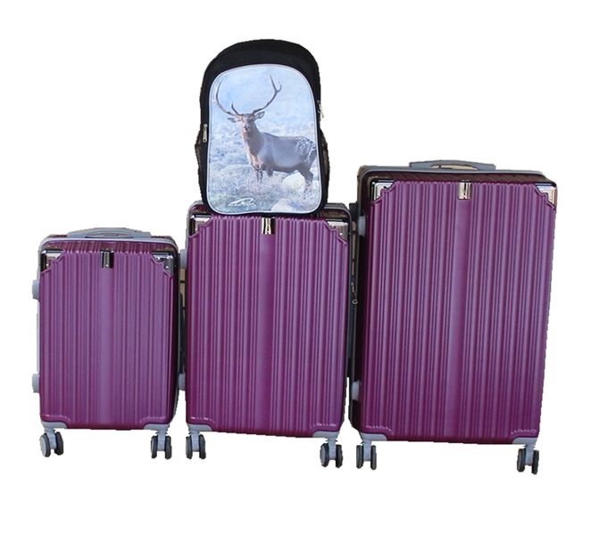 ABS Purple Spinner Luggage Set with Deer Print Backpack 3-Piece
