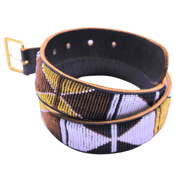 Genuine Leather Beaded Belt for Men - Large