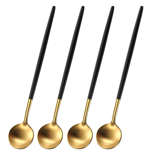 Long Handle Iced Tea Spoons 4 Piece, 7.9" Stainless Steel 18/10 Gold