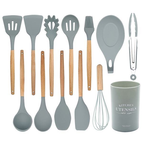 Silicone &amp; Wood Kitchen Utensil Set (Set of 13)