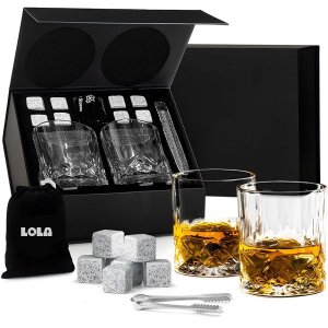 Whiskey Glasses Gift Set With Whiskey Stones For Men Dad Husband