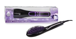 Carmen 1202 Ceramic Straightening Brush with Ioniser Black &amp; Purple