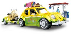 Sembo - Block Pullback - VW Beetle with Trailer &amp; Scooter - 1409-Pieces - 42cm